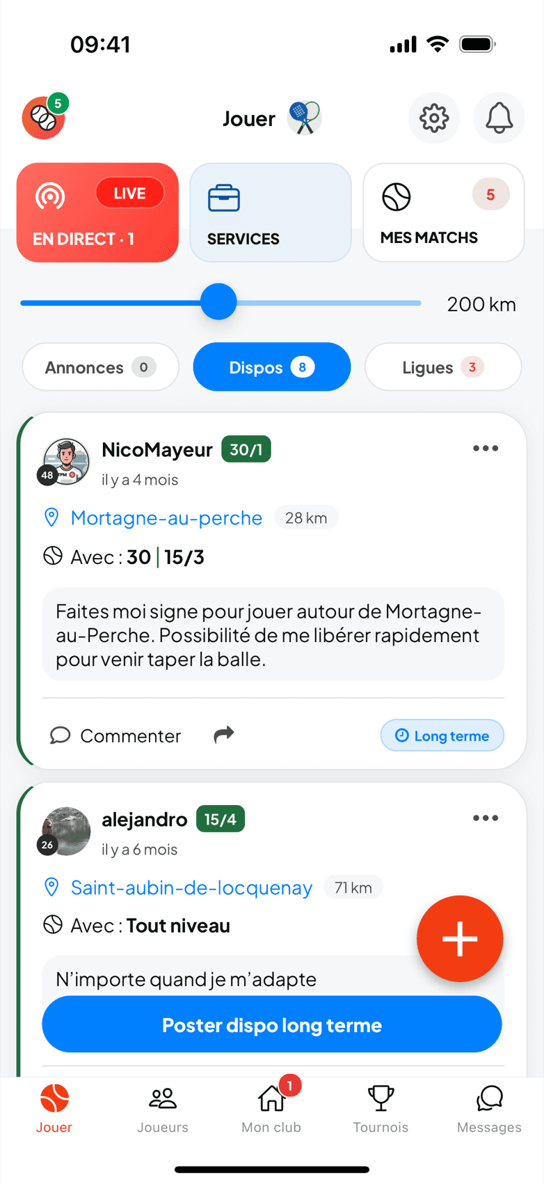 TennisPadelMatchup, Players available nearby