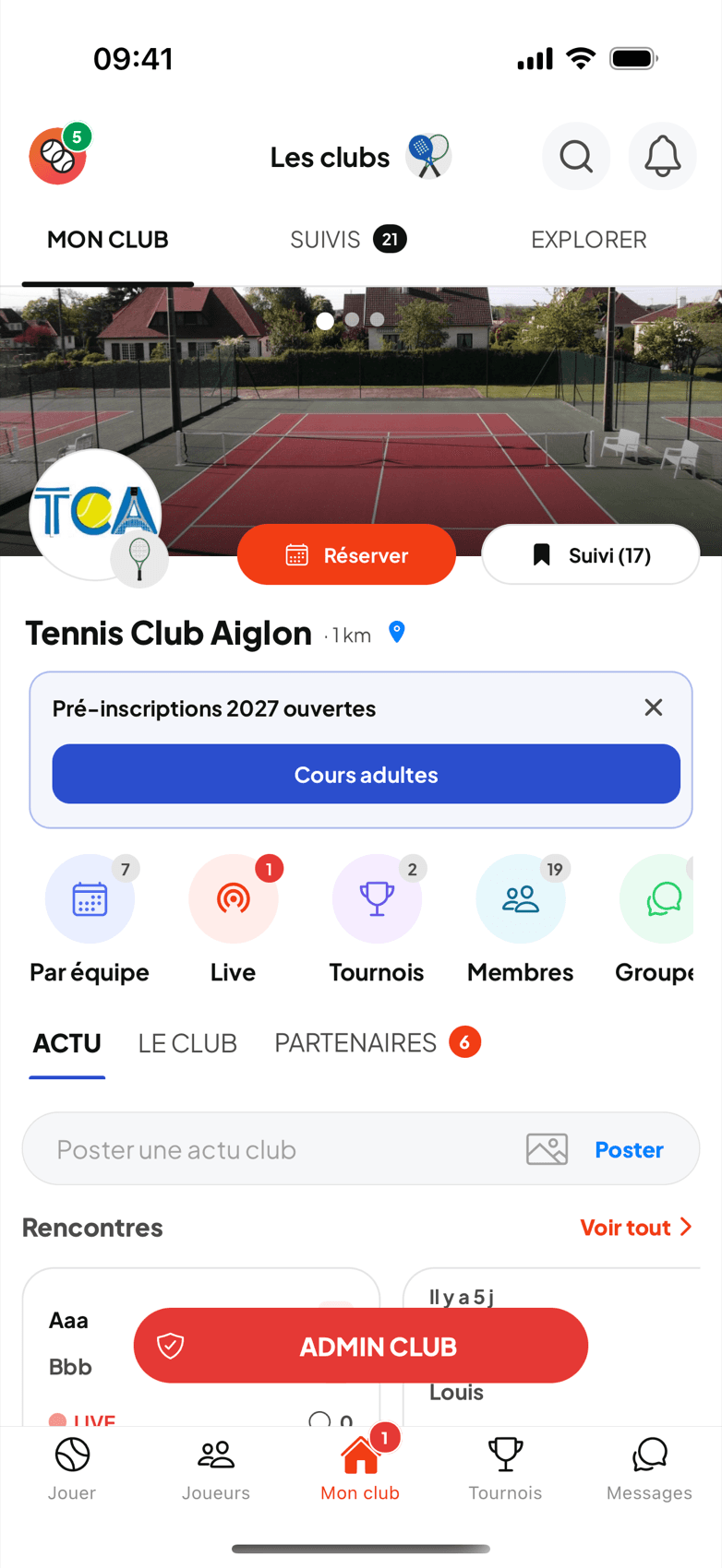 TennisPadelMatchup, My club: news, teams, booking