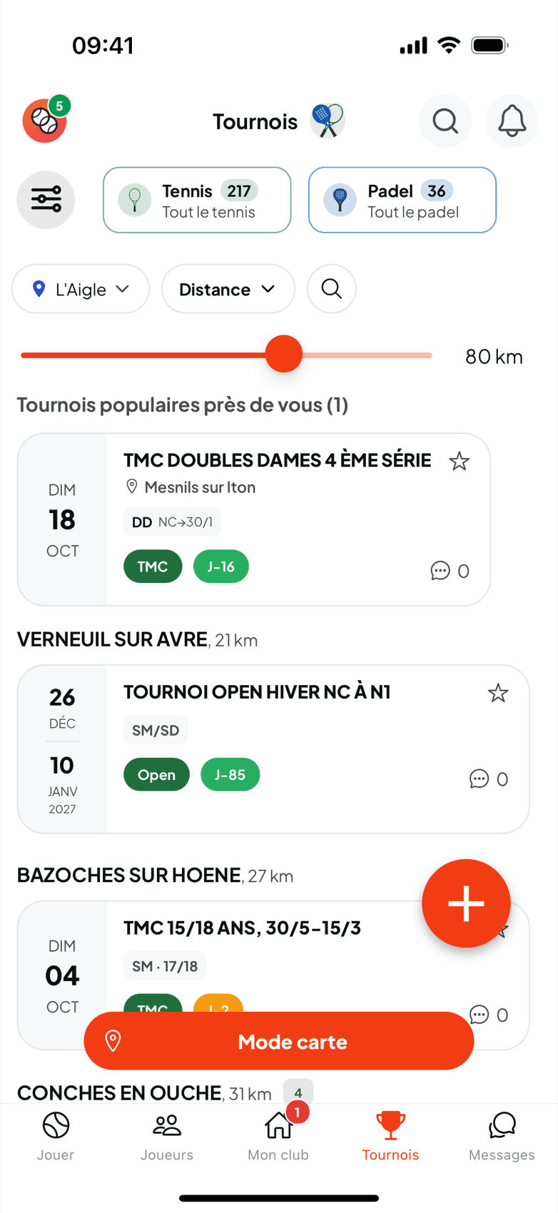 TennisPadelMatchup, Tournaments around me